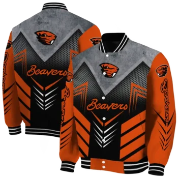 oregon state beavers arrow layer orange black varsity jacket fashion forward.webp