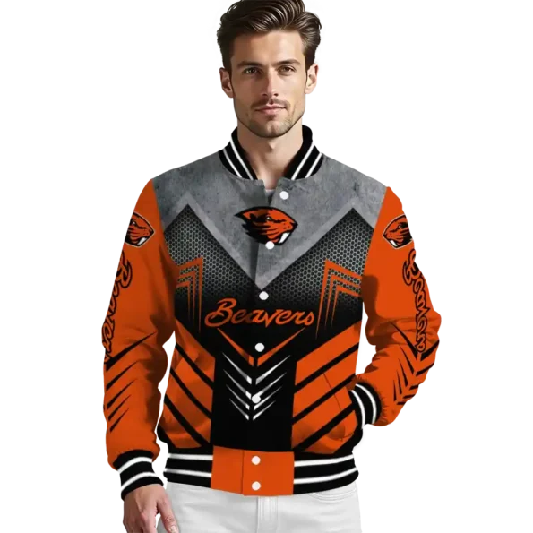 oregon state beavers arrow layer orange black varsity jacket high quality.webp