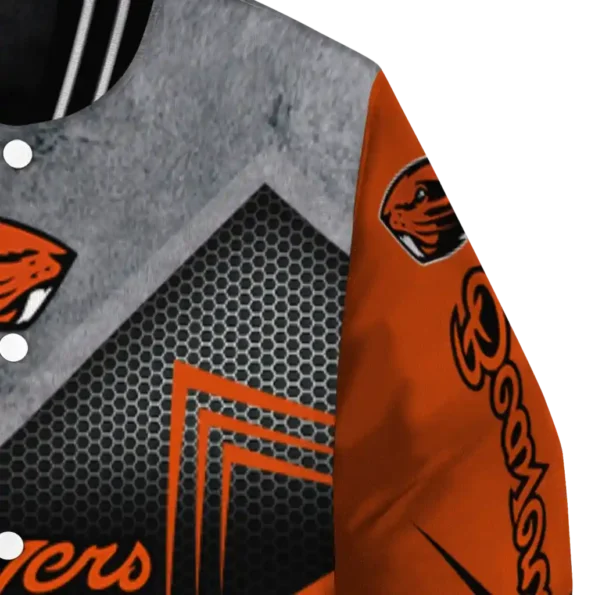oregon state beavers arrow layer orange black varsity jacket premium grade.webp