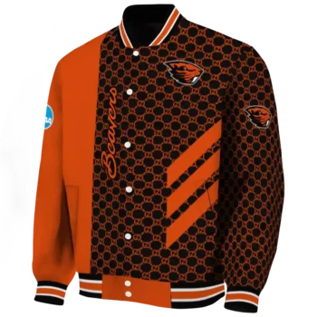 oregon state beavers triple side stripes orange black varsity jacket best selling.webp