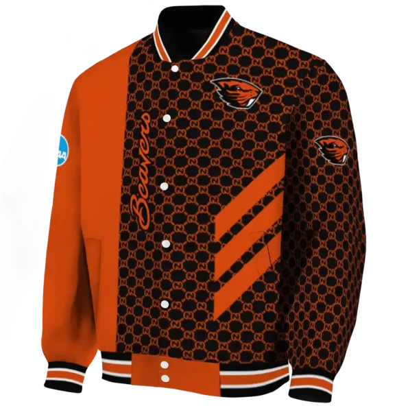 oregon state beavers triple side stripes orange black varsity jacket best selling.webp