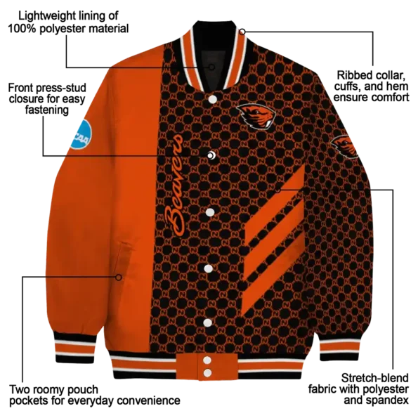 oregon state beavers triple side stripes orange black varsity jacket new arrival.webp