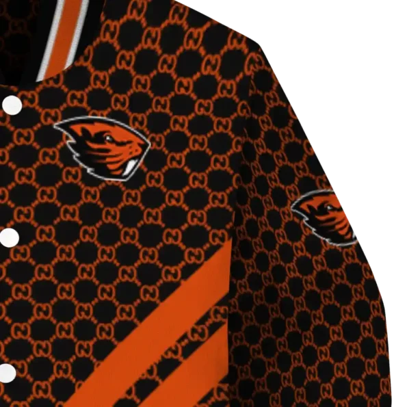 oregon state beavers triple side stripes orange black varsity jacket premium grade.webp