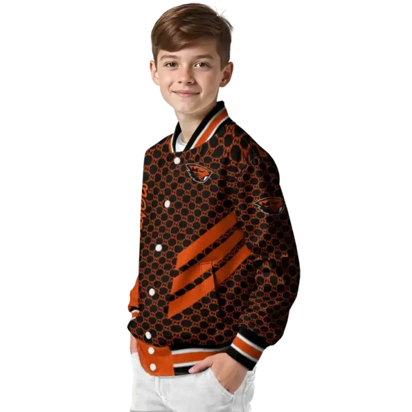 oregon state beavers triple side stripes orange black varsity jacket trendy.webp