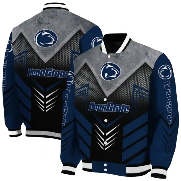 penn state nittany lions arrow layer blue black varsity jacket fashion forward.webp
