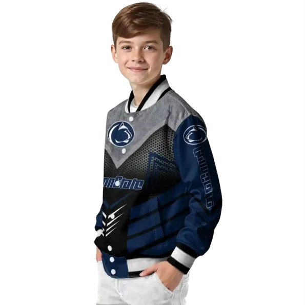 penn state nittany lions arrow layer blue black varsity jacket trendy.webp
