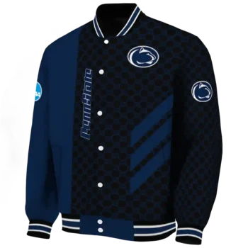penn state nittany lions triple side stripes blue black varsity jacket best selling.webp
