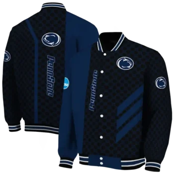 penn state nittany lions triple side stripes blue black varsity jacket fashion forward.webp