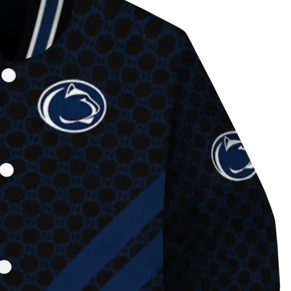penn state nittany lions triple side stripes blue black varsity jacket premium grade.webp