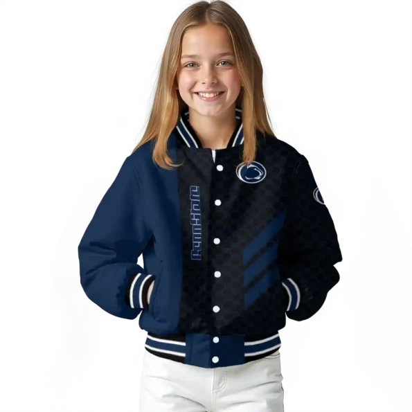 penn state nittany lions triple side stripes blue black varsity jacket top rated.webp