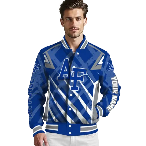 personalized air force falcons chevron angles blue varsity jacket high quality.webp