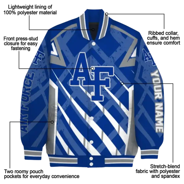 personalized air force falcons chevron angles blue varsity jacket new arrival.webp