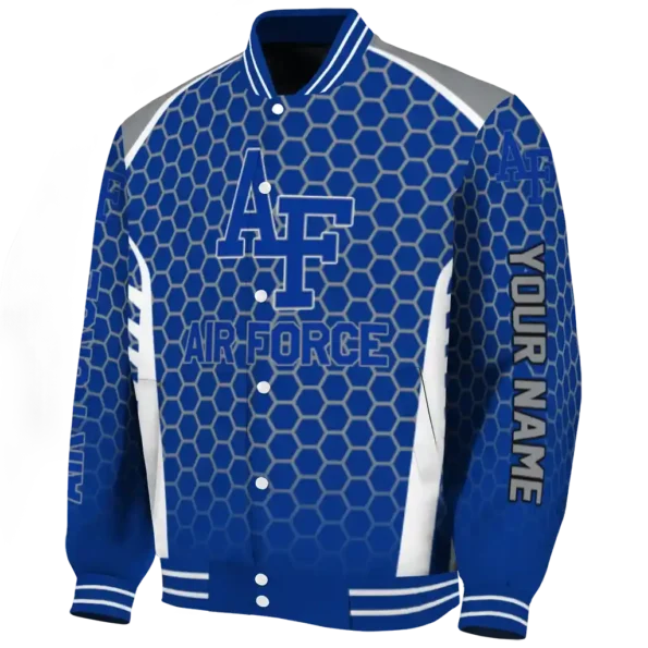 personalized air force falcons hexagon grid blue varsity jacket best selling.webp