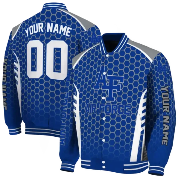 personalized air force falcons hexagon grid blue varsity jacket fashion forward.webp