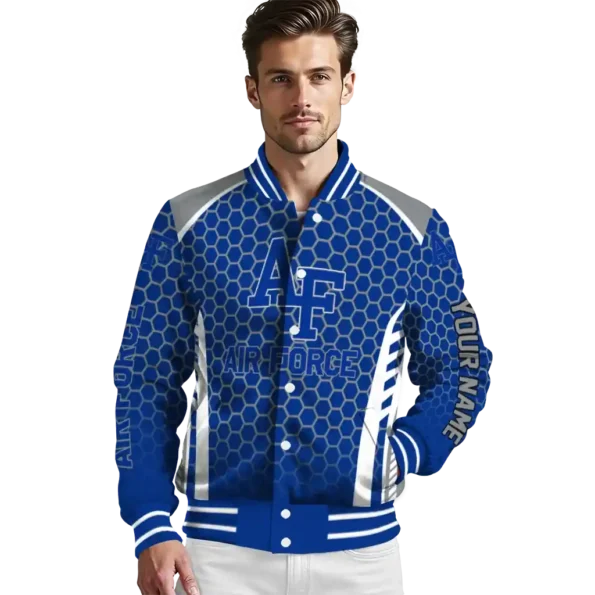 personalized air force falcons hexagon grid blue varsity jacket high quality.webp
