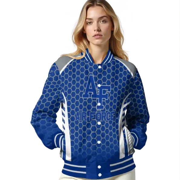 personalized air force falcons hexagon grid blue varsity jacket latest model.webp