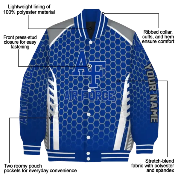 personalized air force falcons hexagon grid blue varsity jacket new arrival.webp
