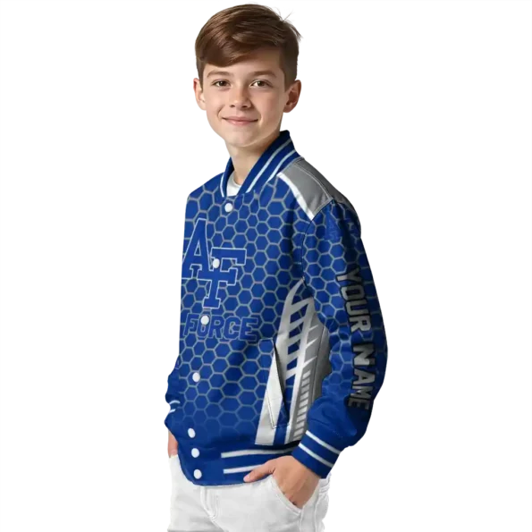 personalized air force falcons hexagon grid blue varsity jacket trendy.webp