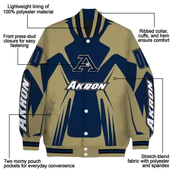 personalized akron zips spider mark blue gold varsity jacket new arrival.webp