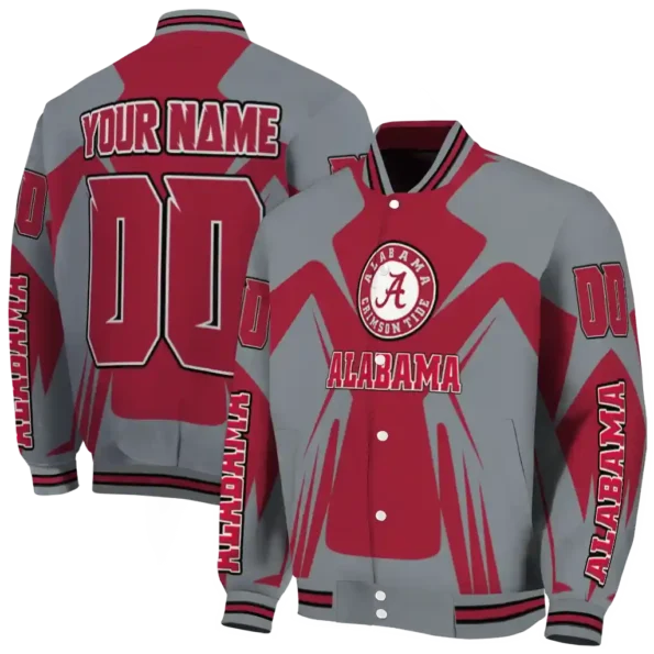 personalized alabama crimson tide spider mark crimson gray varsity jacket fashion forward.webp