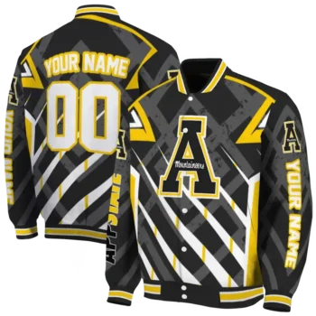 personalized appalachian state mountaineers chevron angles black varsity jacket fashion forward.webp