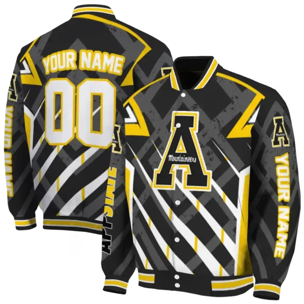 personalized appalachian state mountaineers chevron angles black varsity jacket fashion forward.webp