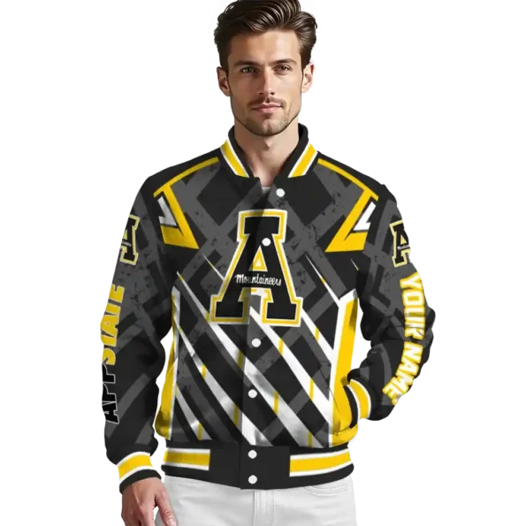 personalized appalachian state mountaineers chevron angles black varsity jacket high quality.webp
