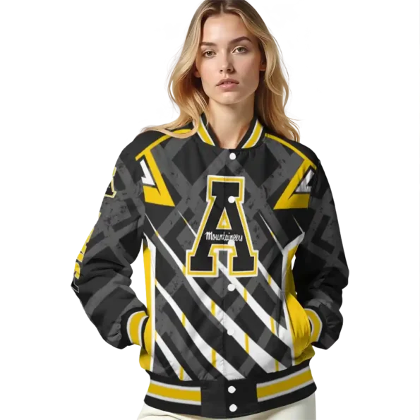 personalized appalachian state mountaineers chevron angles black varsity jacket latest model.webp