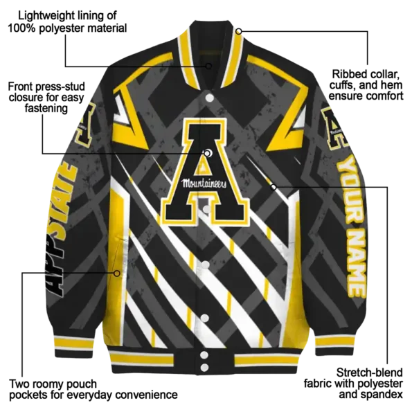 personalized appalachian state mountaineers chevron angles black varsity jacket new arrival.webp