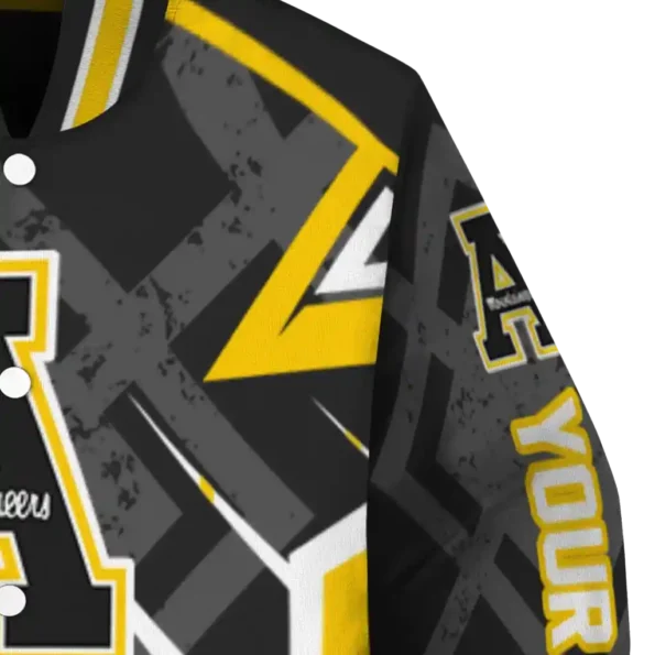 personalized appalachian state mountaineers chevron angles black varsity jacket premium grade.webp