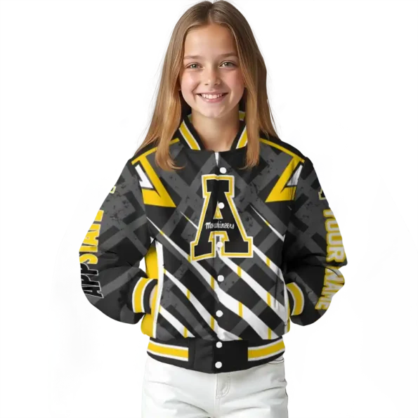 personalized appalachian state mountaineers chevron angles black varsity jacket top rated.webp