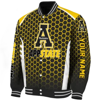 personalized appalachian state mountaineers hexagon grid black varsity jacket best selling.webp
