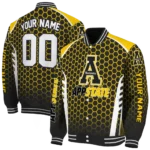 personalized appalachian state mountaineers hexagon grid black varsity jacket best selling.webp