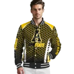 personalized appalachian state mountaineers hexagon grid black varsity jacket best selling.webp