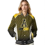 personalized appalachian state mountaineers hexagon grid black varsity jacket best selling.webp