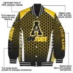 personalized appalachian state mountaineers hexagon grid black varsity jacket best selling.webp