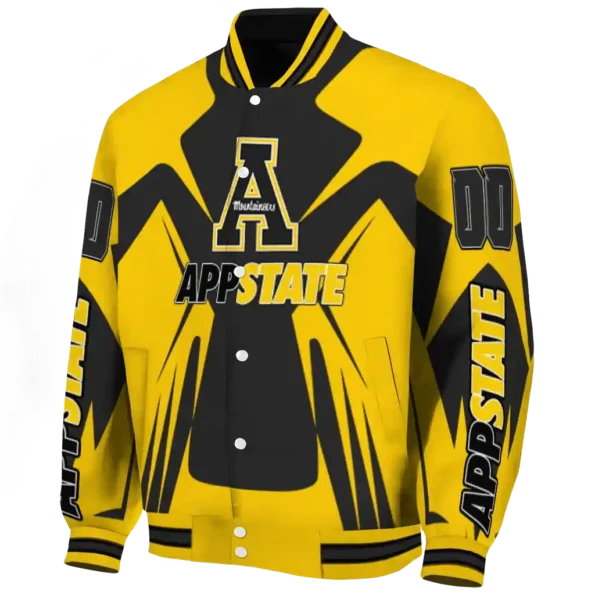 personalized appalachian state mountaineers spider mark black gold varsity jacket best selling.webp