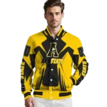 personalized appalachian state mountaineers spider mark black gold varsity jacket best selling.webp