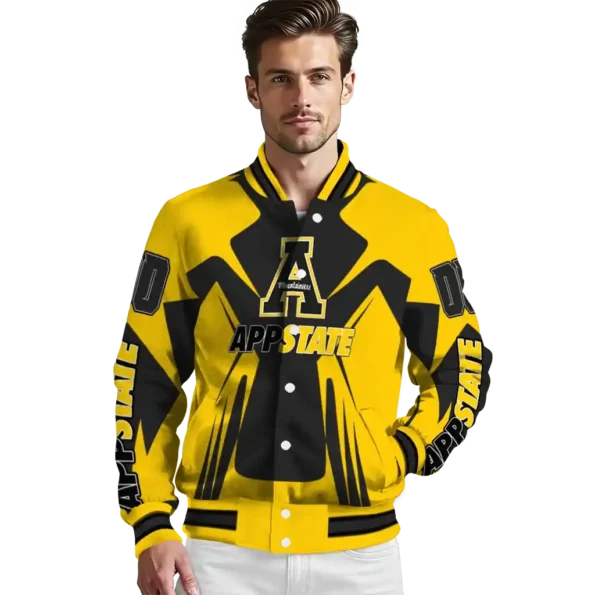 personalized appalachian state mountaineers spider mark black gold varsity jacket high quality.webp