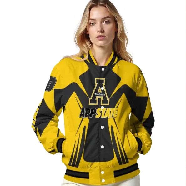personalized appalachian state mountaineers spider mark black gold varsity jacket latest model.webp