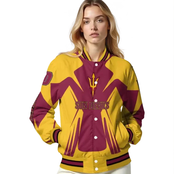 personalized arizona state sun devils spider mark maroon gold varsity jacket latest model.webp