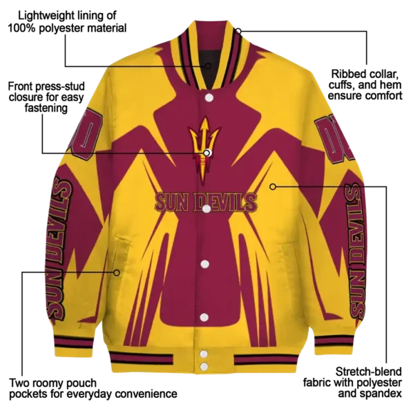 personalized arizona state sun devils spider mark maroon gold varsity jacket new arrival.webp