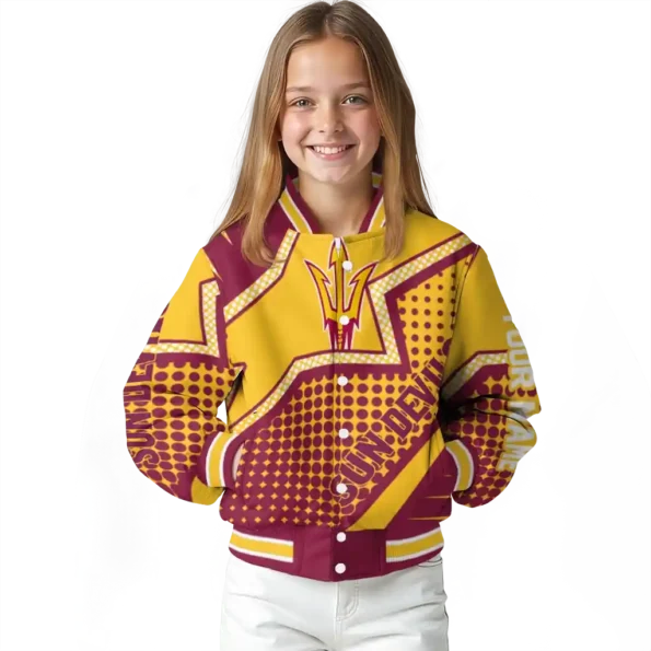 personalized arizona state sun devils star burst maroon varsity jacket top rated.webp