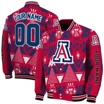 personalized arizona wildcats pyramid shapes red varsity jacket fashion forward.webp