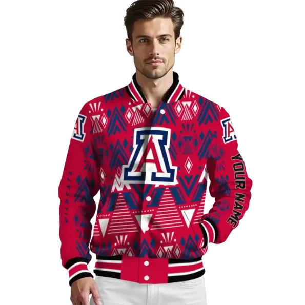 personalized arizona wildcats pyramid shapes red varsity jacket high quality.webp
