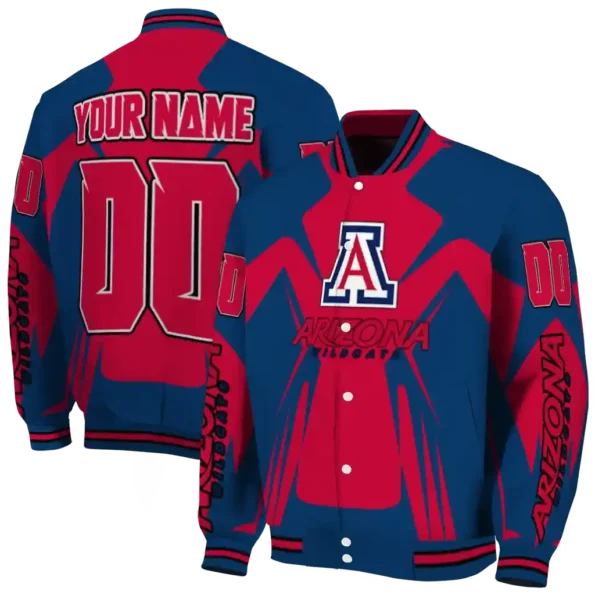personalized arizona wildcats spider mark red navy varsity jacket fashion forward.webp