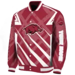 personalized arkansas razorbacks chevron angles red varsity jacket best selling.webp