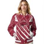 personalized arkansas razorbacks chevron angles red varsity jacket best selling.webp