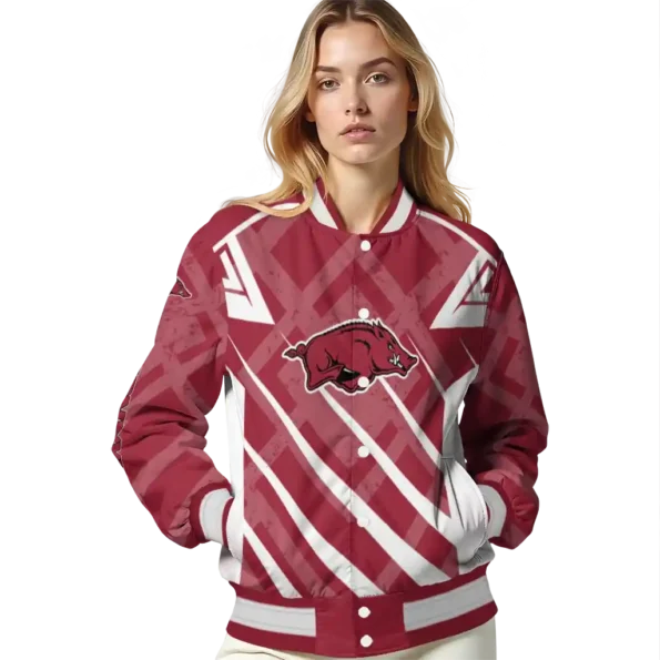 personalized arkansas razorbacks chevron angles red varsity jacket latest model.webp