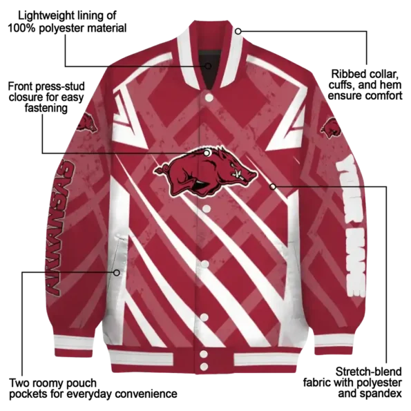 personalized arkansas razorbacks chevron angles red varsity jacket new arrival.webp